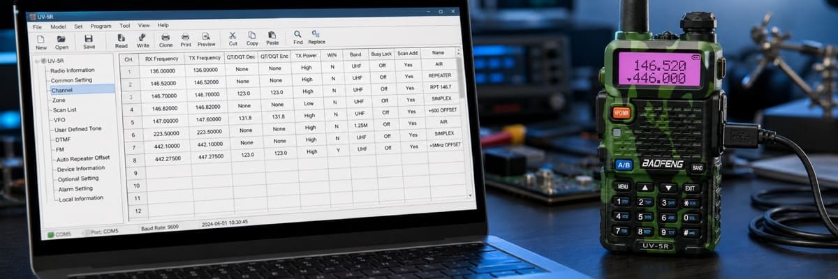 Programming a multi-band handheld radio via software tools.