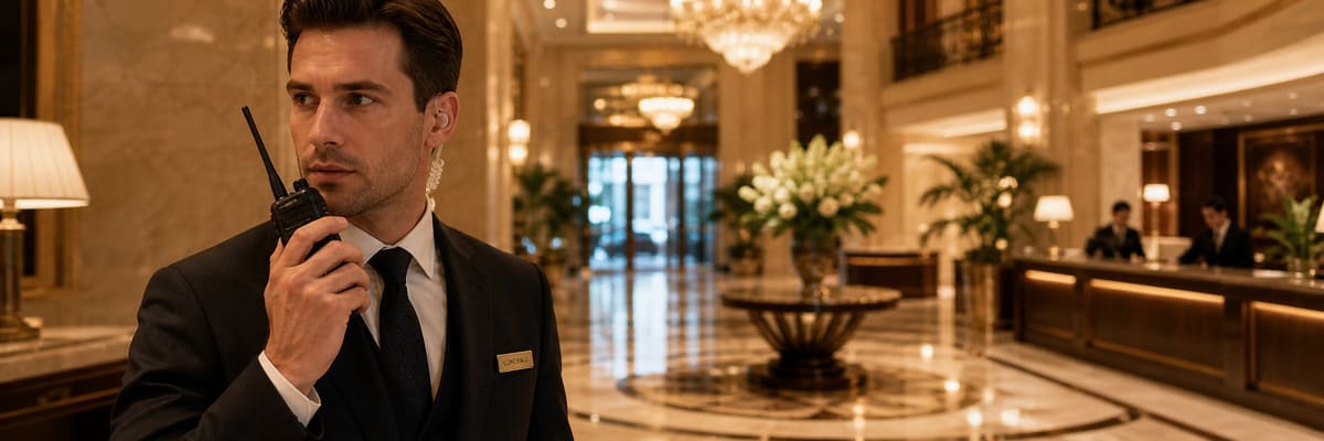 Professional Baofeng two-way radios being used by hotel and resort staff for seamless communication