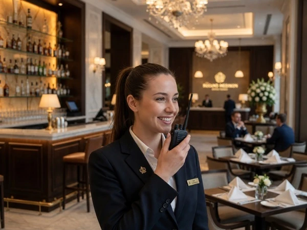 Hotel staff using walkie talkie UK hospitality