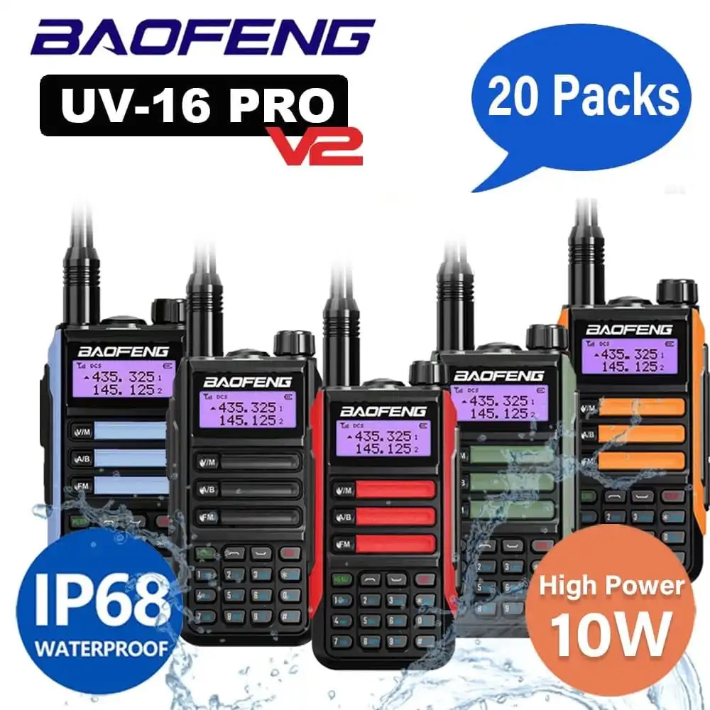 20x Baofeng UV-16 Pro V2 10W Dual-Band IP68 Waterproof Walkie Talkie  VHF/UHF Long Range Two Way Radio
