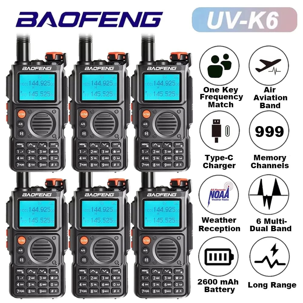 Baofeng UV-K6 Full Band Walkie Talkie | AM Two-Way Radio with Type-C & Long-Range Receiver -1