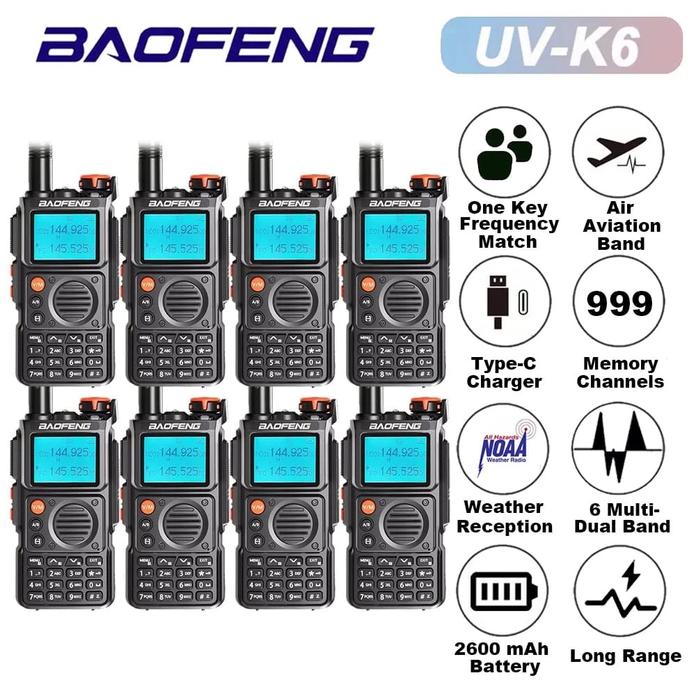 Baofeng UV-K6 Full Band Walkie Talkie | AM Two-Way Radio with Type-C & Long-Range Receiver -1