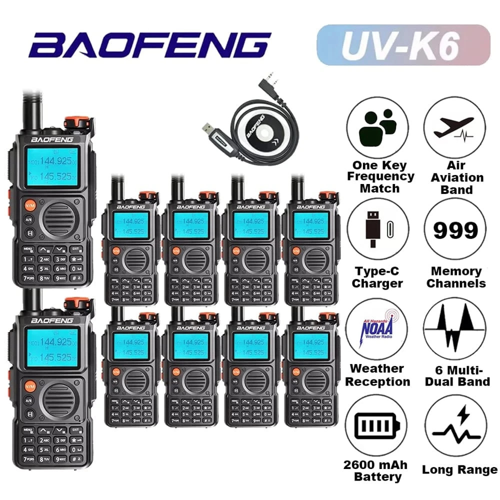 Baofeng UV-K6 Full Band Walkie Talkie | AM Two-Way Radio with Type-C & Long-Range Receiver -1