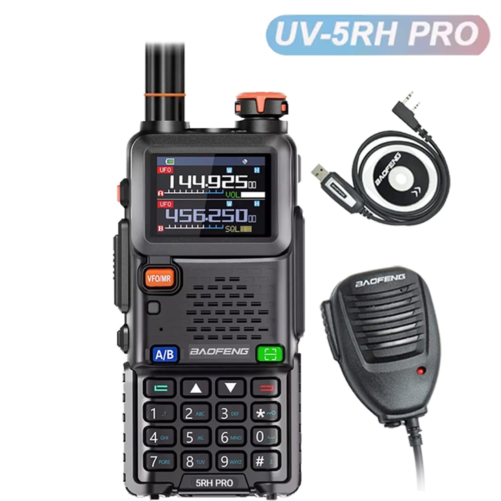 Baofeng UV-5RH Pro GPS multi-band ham radio with included programming cable and speaker mic