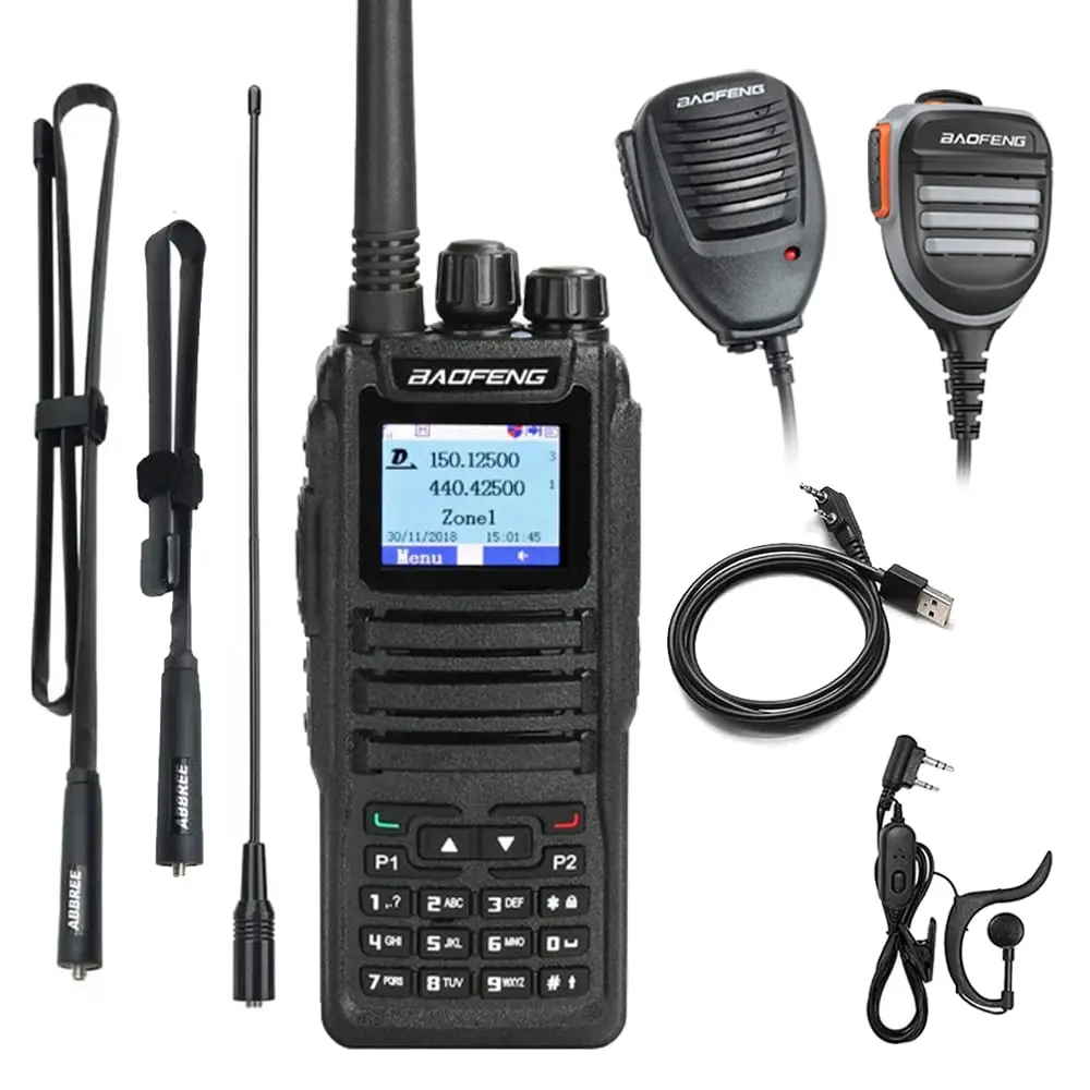 Baofeng DM-1701 DMR Walkie Talkie - Bundle Set (Programming Cable, Speaker Mic and Antenna)