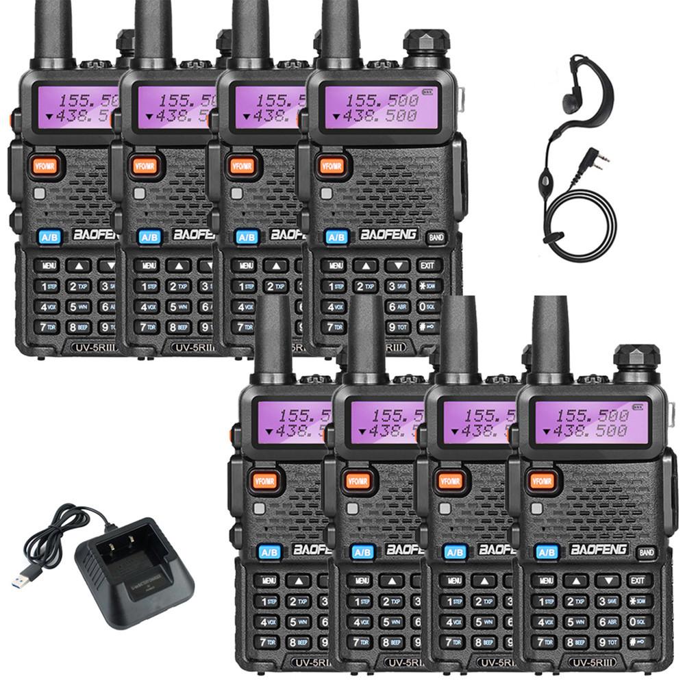 8 x Baofeng UV-5R III Tri-Band Walkie Talkies 5W Two Way Radio Scanner 