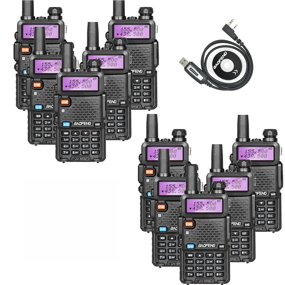 10 x Baofeng UV-5R III Tri-Band UHF/VHF Walkie Talkie Radio + USB Cable