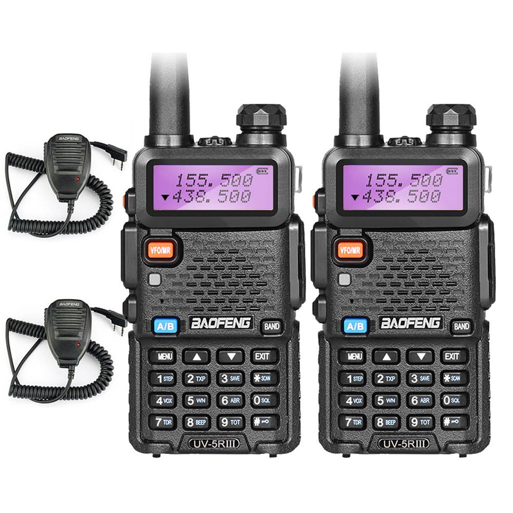 2 x Baofeng UV-5R III Tri-Band Walkie Talkie Transceiver W/ Speaker Mic 