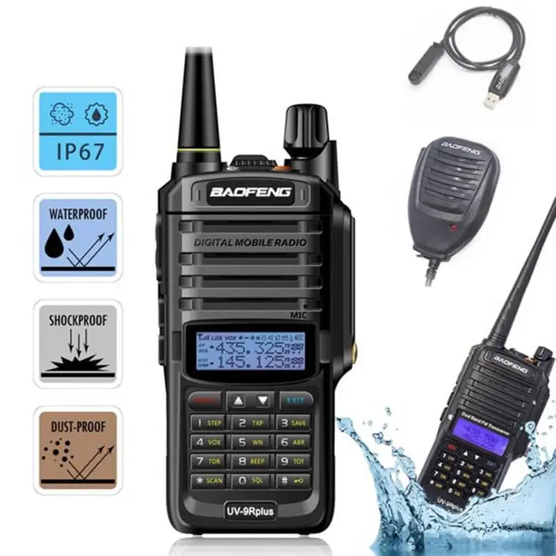 Baofeng UV-9R Plus IP67 Waterproof Walkie Talkie + Speaker Mic + USB Cable