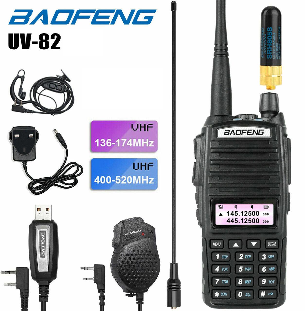 BAOFENG UV-82 Dual Band Walkie Talkie + Cable+ Mic + NA-771+ SRH805S SMA-Female Antenna 