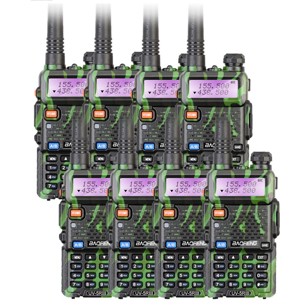 8 x Baofeng UV-5R III Tri-Band Walkie Talkies 5W Green Two Way Radio Scanner 