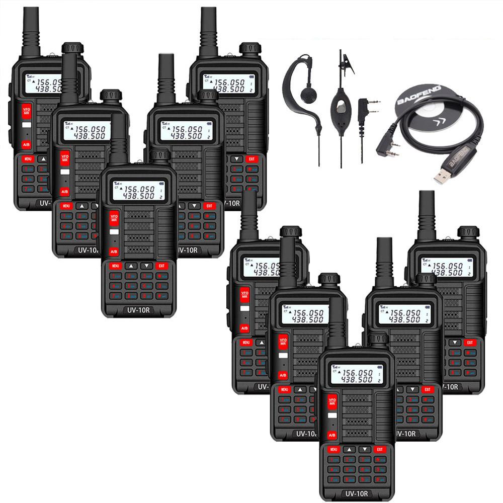 10X BAOFENG UV-10R 10W Dual-Band VHF UHF Walkie Talkies Long Range FM Two Way Radio Black Walkie Talkies + Earpiece + Cable 