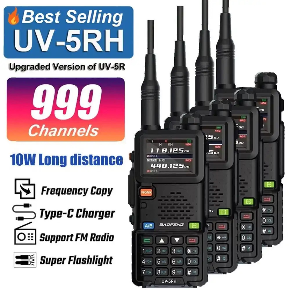 4 X Baofeng UV-5RH 10W Multi-Band / Tri-Band 2500mAH VHF/UHF Long Range Walkie Talkie Two Way Radio New