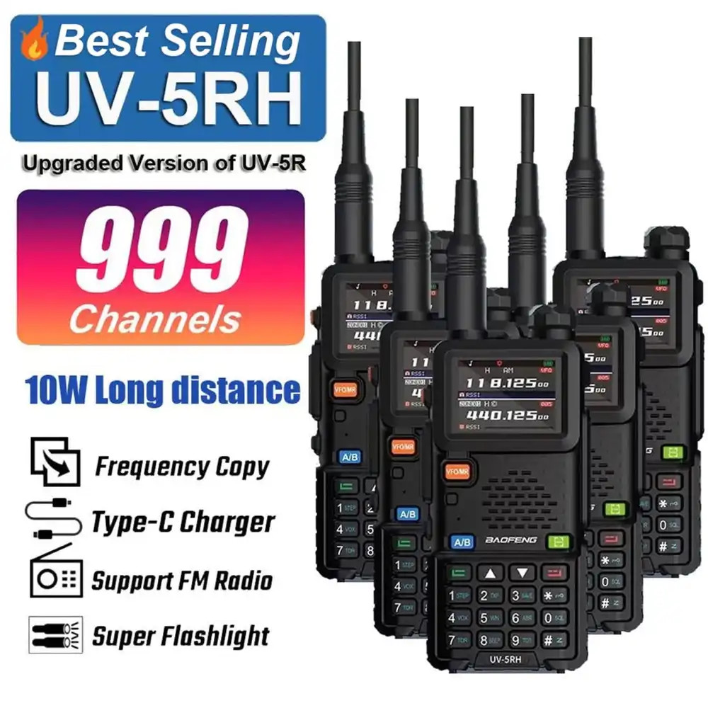 5 X Baofeng UV-5RH 10W Multi-Band / Tri-Band 2500mAH VHF/UHF Long Range Walkie Talkie Two Way Radio New