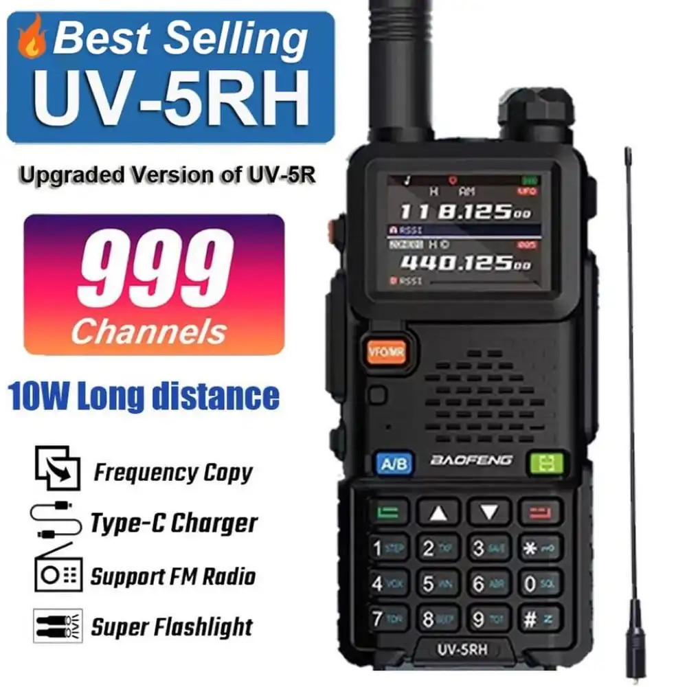 Baofeng UV-5RH 10W Multi-Band / Tri-Band 2500mAH VHF/UHF Long Range Walkie Talkie Two Way Radio  NA-771 Antenna New