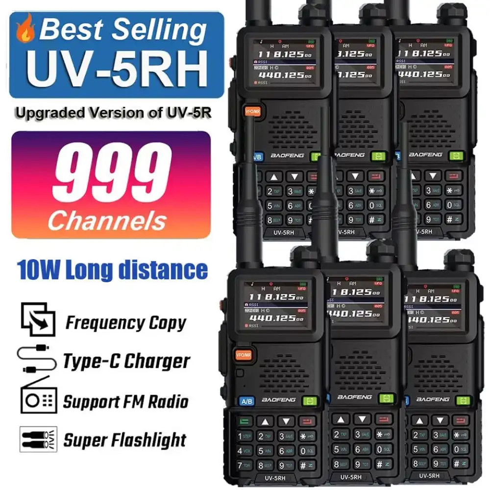 6 X Baofeng UV-5RH 10W Tri-Band 2500mAH VHF/UHF Long Range Walkie Talkie Two Way Radio New