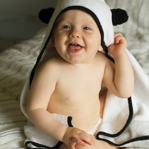 Panda Baby viscose from Bamboo Hooded Bath Towel Set, 2pc Set - White-Black