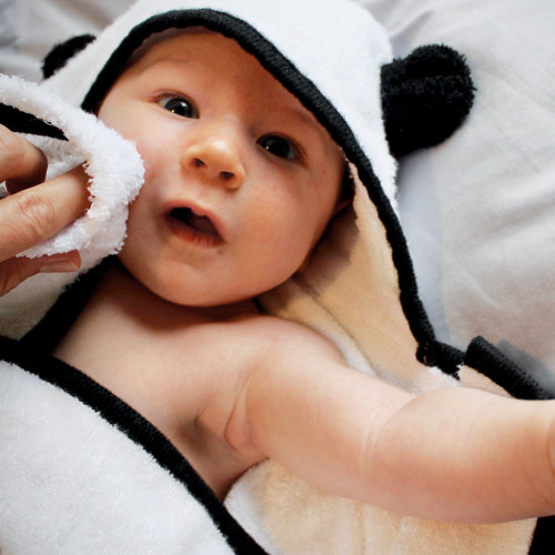 Panda Baby viscose from Bamboo Hooded Bath Towel Set, 2pc Set - White-Black Panda Baby viscose from Bamboo Hooded Bath Towel Set, 2pc Set - White-Black