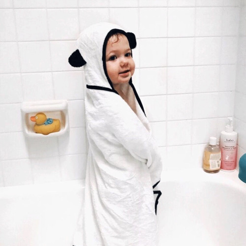 Panda Baby viscose from Bamboo Hooded Bath Towel Set, 2pc Set - White-Black