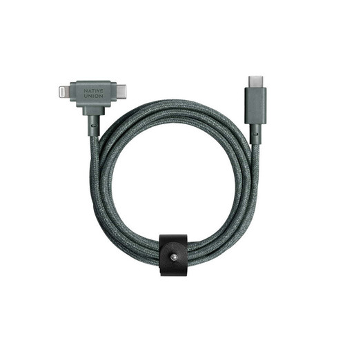 NATIVE UNION BELT 1.5M CABLE - DUO USB-C TO ( C + LIGHTINING)  - SLATE GREEN