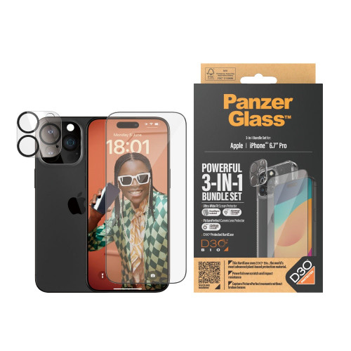 PANZERGLASS iPhone 15 Pro Max - 360 Bundle with D3O - ClearCase + Screen Protec