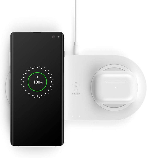 BELKIN 2x 10W Boost Up Dual Wireless Charging Pad with PSU - White-White / Wireless Chargers / New