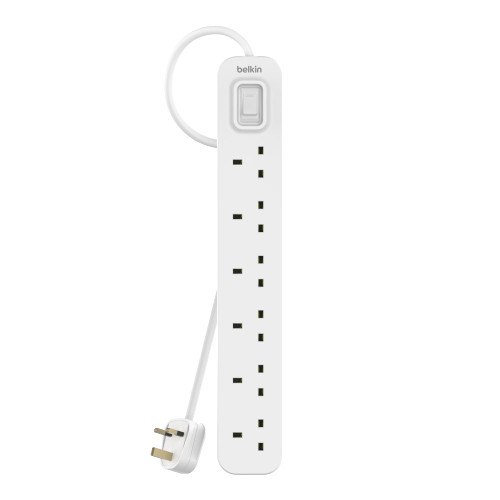 BELKIN 6-Way Extension Wire Power Strip with 3 Meters Power Cord - White-White / Home Chargers / New