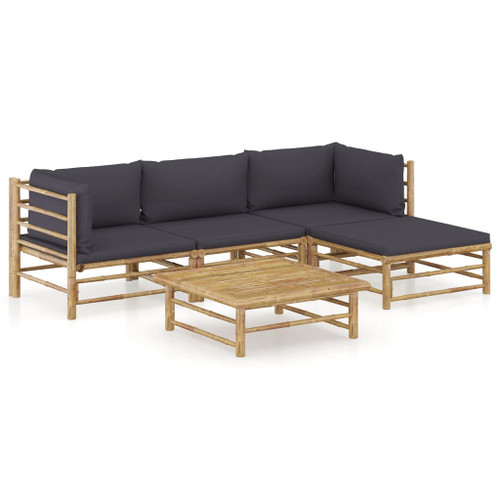 vidaXL 5 Piece Garden Lounge Set with Dark Grey Cushions Bamboo