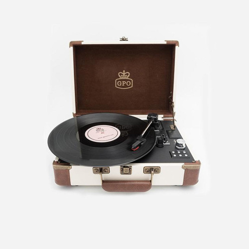 GPO Ambassador Vinyl Record Player Cream/Tan