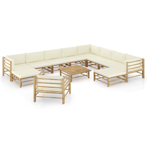 vidaXL 12 Piece Garden Lounge Set with Cream White Cushions Bamboo