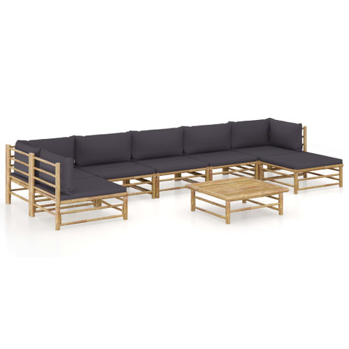 vidaXL 8 Piece Garden Lounge Set with Dark Grey Cushions Bamboo