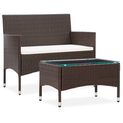 vidaXL 2 Piece Garden Lounge Set with Cushion Poly Rattan Brown