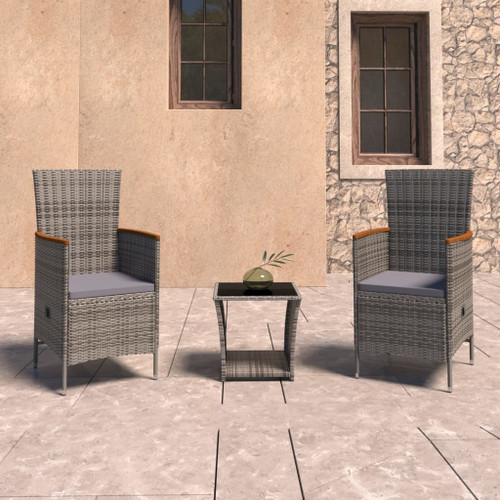 vidaXL 3 Piece Garden Lounge Set with Cushions Poly Rattan Grey