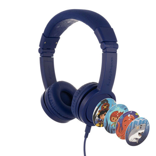BUDDYPHONES Explore Plus Foldable Headphones with Mic - Deep Blue-Blue / Kids Audio / New