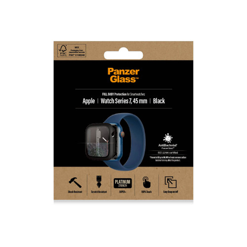 PANZERGLASS Apple Watch Series 7/8 45mm Screen Protector Full Body Case - Black-Clear / Smart Watch Cases & Straps / New