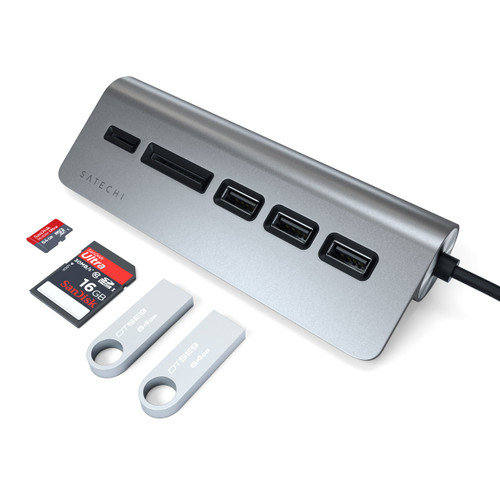 SATECHI Slim Type-C Aluminum USB Hub (3xUSBA & 1xMicro/SD) - Space Gray