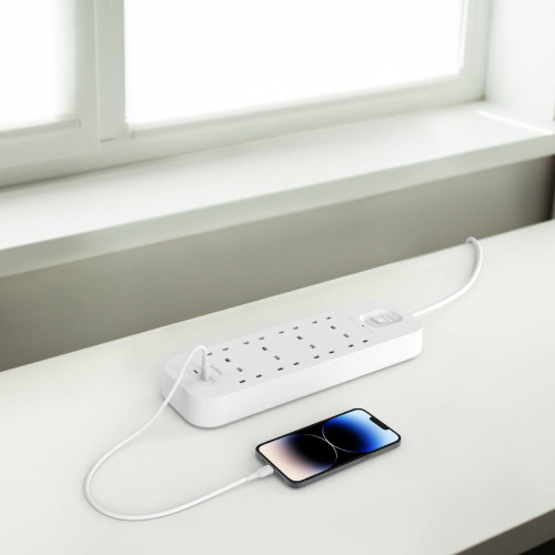 BELKIN Surge Protector - 8 outputs - 2 USB-C Ports - 2M - White BELKIN Surge Protector - 8 outputs - 2 USB-C Ports - 2M - White