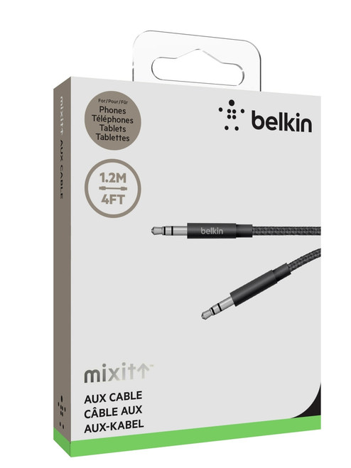 BELKIN MIXIT Metallic 3.5mm Aux Audio Cable 1.2 Meter Braided Nylon Jacket - Bl