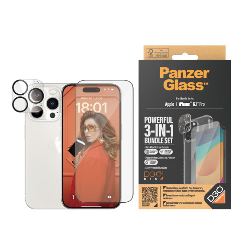 PANZERGLASS iPhone 15 Pro - 360 Bundle with D3O - ClearCase + Screen Protector