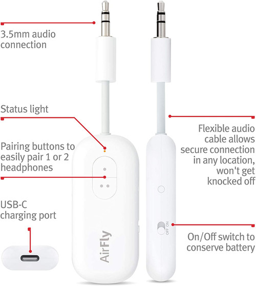 TWELVE SOUTH Airfly Duo Airpod Bluetooth Dongle For Air Flights - White