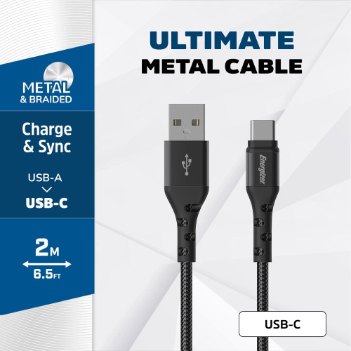 ENERGIZER Cable USB-A to USB-C Braided and Metal 2M - Black
