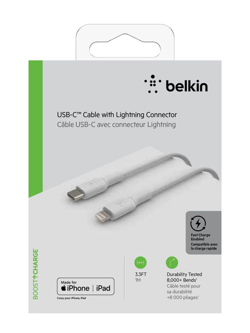 BELKIN BoostCharge USB-C Cable with Lightning Connector 1Meter - White-White / Cables USB-C to Lightning / New