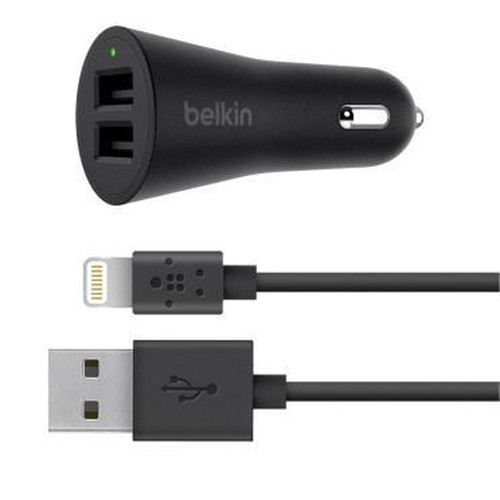 BELKIN BOOSTUP 2-Port Car Charger + USB-A to Lightning cable-Black / Car Chargers / New