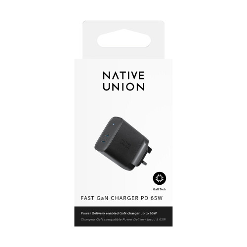 NATIVE UNION Fast GaN Charger PD 65W USB-C Charger w/ LED, 2-Port UK Wall Charg