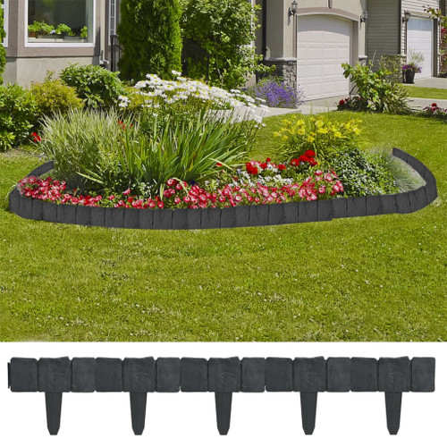 vidaXL Plastic Garden / Lawn Fence Stone Look 41 pcs 10 m