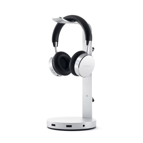 SATECHI Aluminum Headphone Stand Hub 3x USB-A Ports and 3.5mm AUX Port - Silver