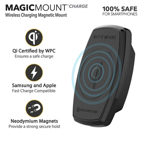 SCOSCHE MagicMount Charge 10W Magnetic Qi-Certified Freeflow Smartphone Vent Mo