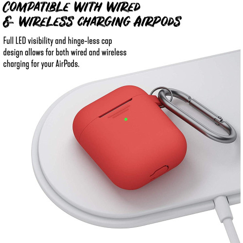 KEYBUDZ PodSkinz Keychain Case with Carabiner for AirPods 1 & 2 - Red