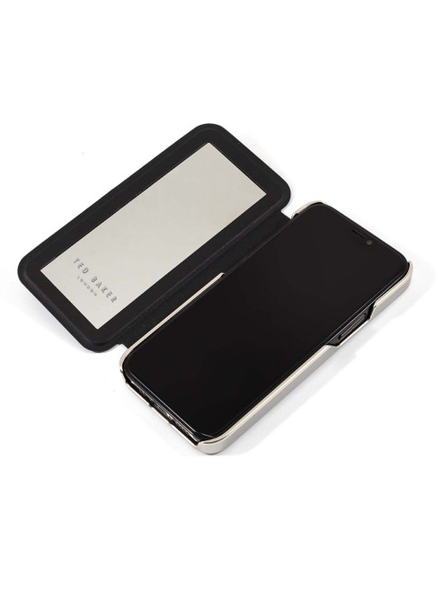 TED BAKER iPhone 12 Mini - Mirror Folio Case - ElderFlower Black Silver