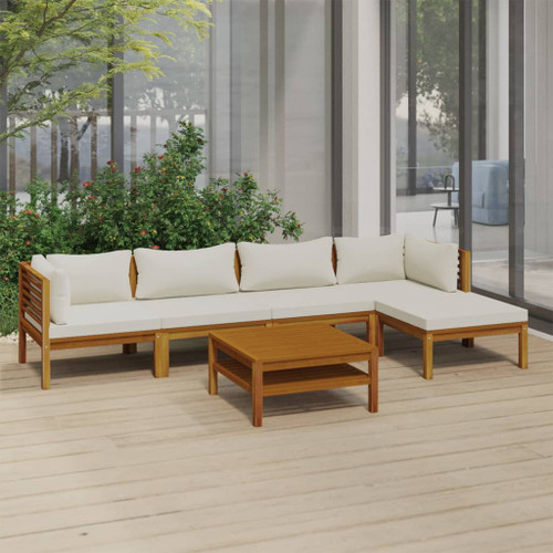 vidaXL 6 Piece Garden Lounge Set with Cream Cushion Solid Acacia Wood